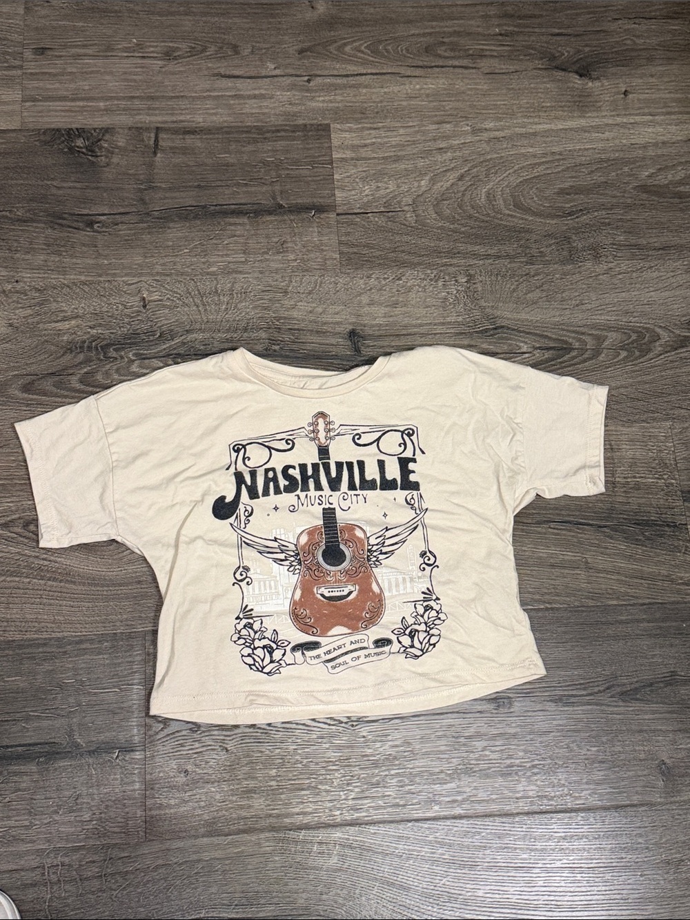 Girls 7/8 Cropped Nashville Music City Kids Graphic Tee - Cream